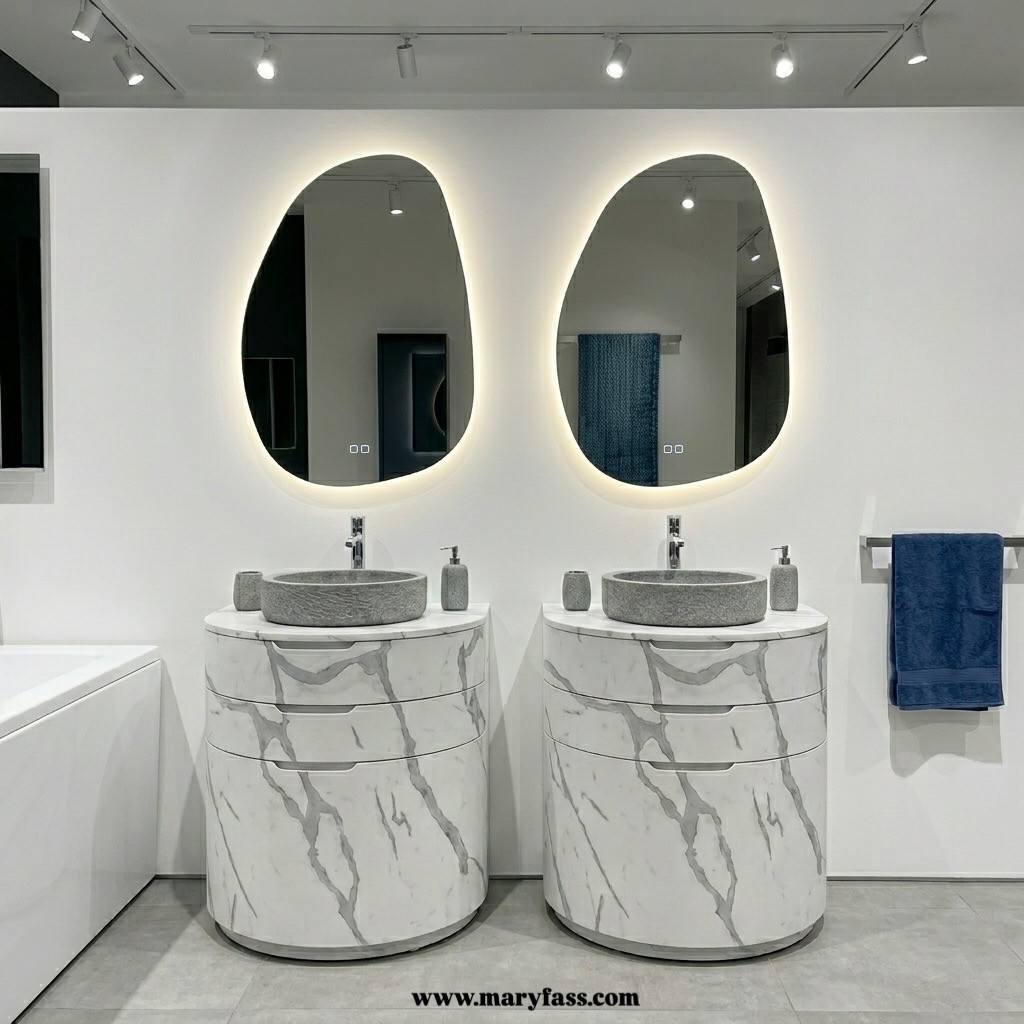 Geradon Calacatta marble-patterned solid surface bathroom vanity